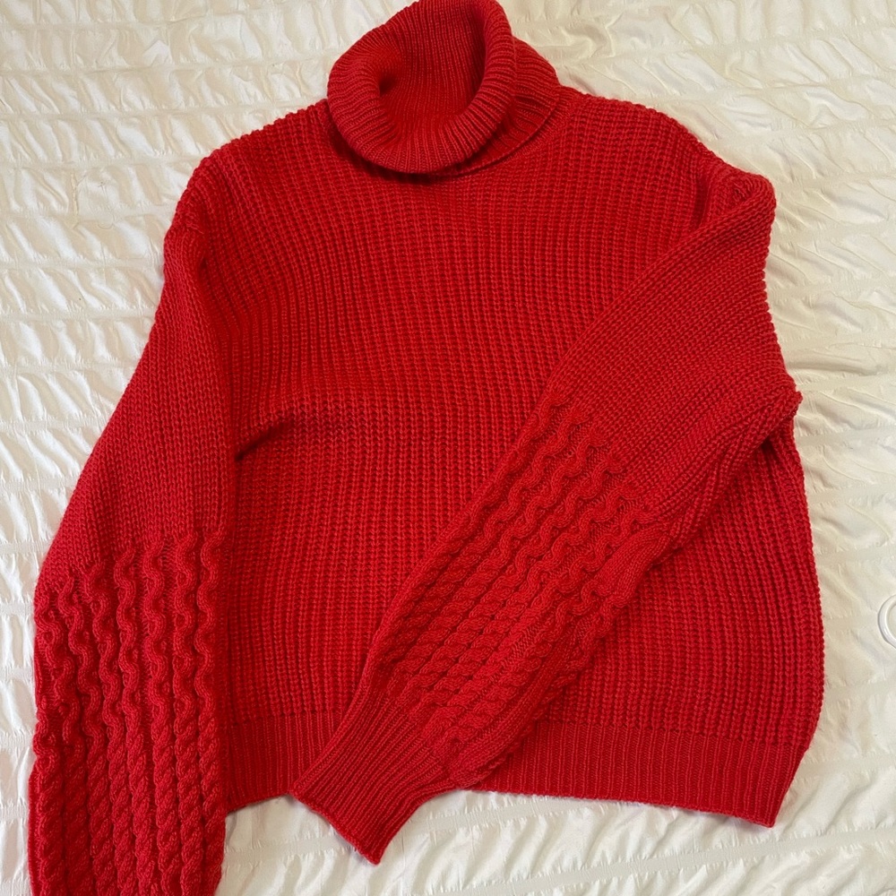 Red turtleneck sweater